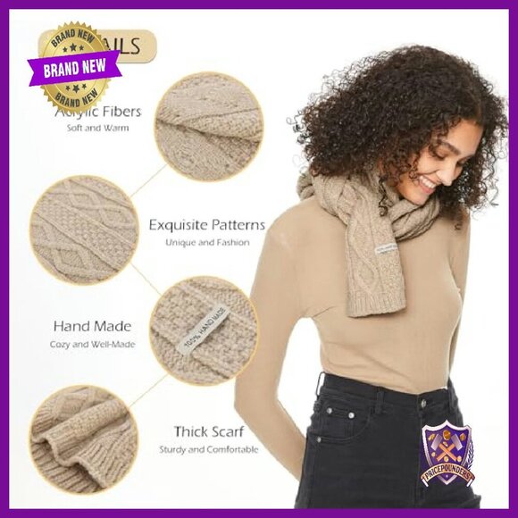 Chunky Cable Knit Winter Scarf - Extra Long Warm Wrap for Cold Weather - Picture 5 of 8